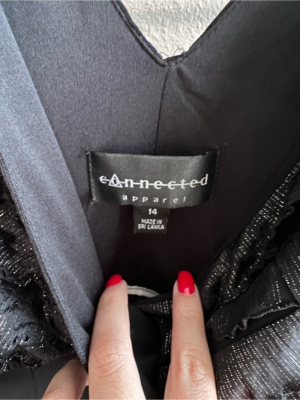 Connected Apparel Black Metallic Ruffle Cocktail Dress Size 14 Wedding Guest - Picture 5 of 6